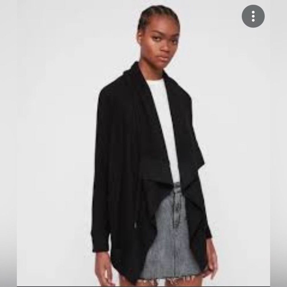 Theory Black Wool Waterfall Open Front Drape Card… - image 1